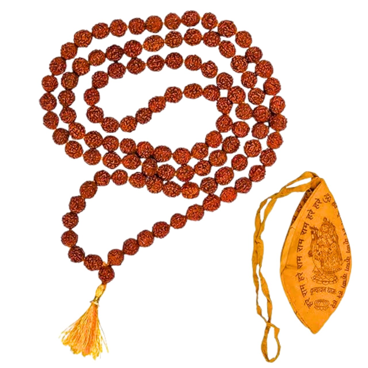 Rudraksha Mala with Gomukhi Japa Bag 5 Face (panchmukhi) Rudraksh Rosary Garland Japa Mala Necklace for Puja Yoga Meditation Rudraksha Kantha Mala 108 + 1 Prayer Beads for Men Women Wearing